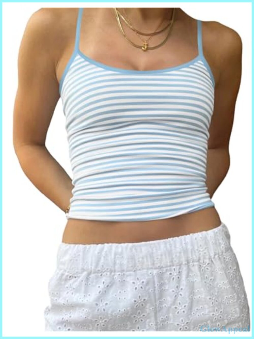 Striped Spaghetti Strap Crop Cami Tank Top Backless Slim Fit Aesthetic